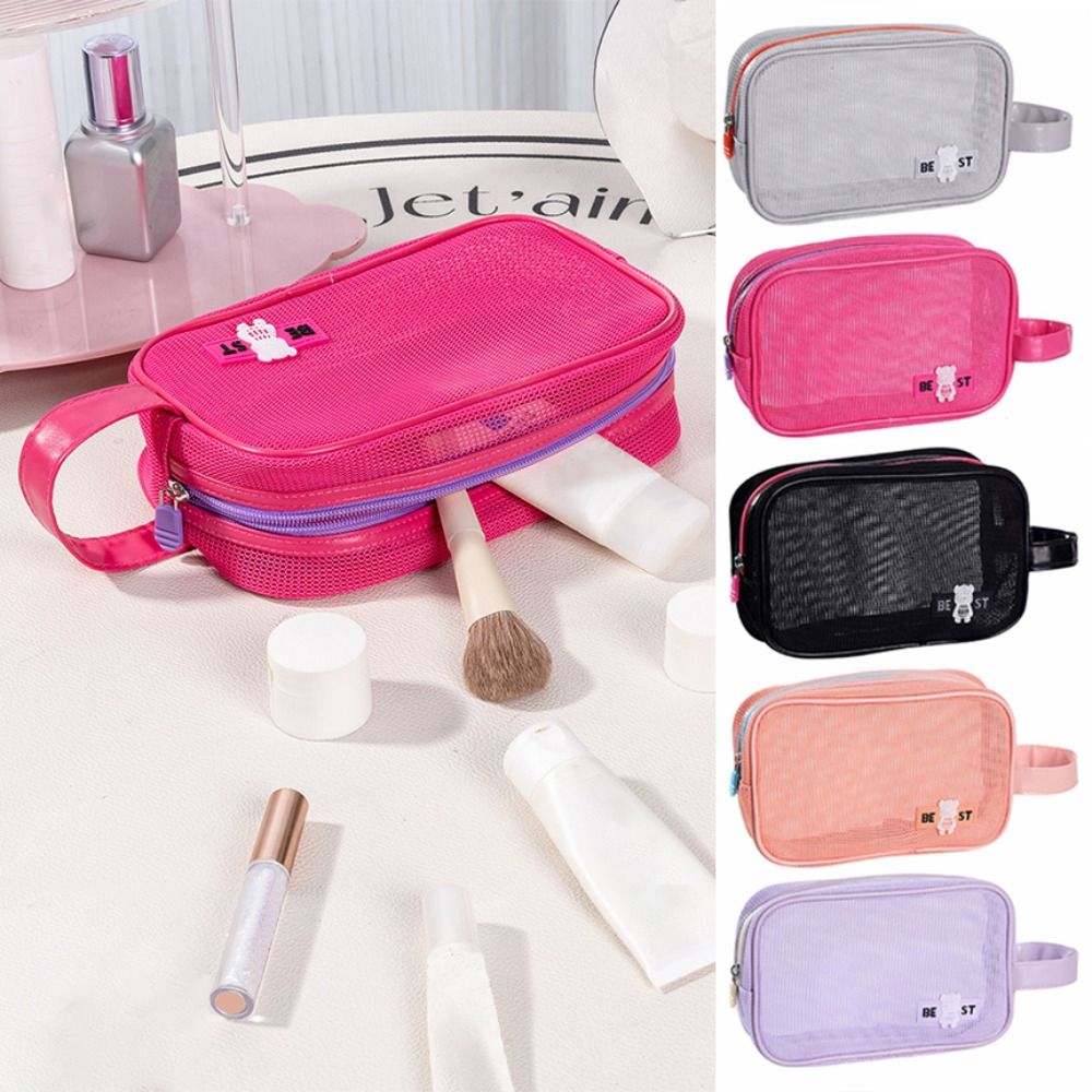 Cosmetic Bags - حقيبة مكياج شبكية متينة مع مقبض،
