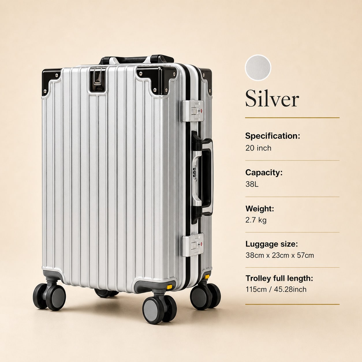 Cabin Size Lightweight Travel Trolley - حقيبة سفر بحجم 20 بوصة، معتمدة